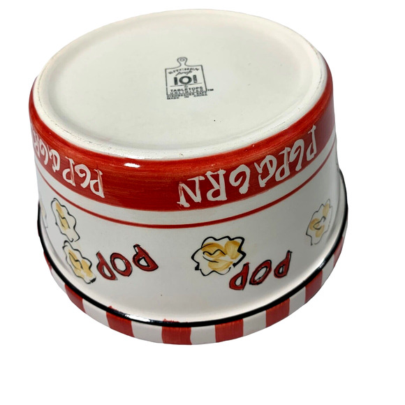 Popcorn Ceramic Bowl Tabletops Unlimited Movie Room Home Decor Red White - Picture 4 of 5